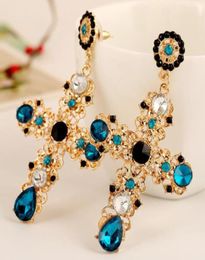 Cross simulation diamond earrings charm vintage luxury court earring 3 Colour xmas gift factory 12pairlot8331856