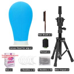 Stands Blue Canvas Block Mannequin Head Wig Stand Hold Making Head Hair Styling Manikin Head for Wig Display Tripod Clamp Doll Head