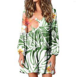 Casual Dresses HYCOOL Polynesian Leaves Hawaii Flower Pattern Ladies Arrival 2024 Elegant Women Clothes Korean Fashion Vintage