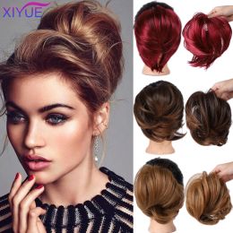 Chignon Chignon XIYUEMessy Scrunchies Donut Bun Synthetic Hair Chignon Straight Elastic Band Hair Heat Resistant Hairpieces For Women