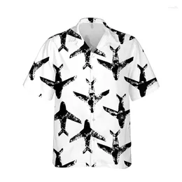 Men's Casual Shirts Summer 3D Printed Aeroplane Pattern Shirt Hawaiian Fashion Designer Tops Streetwear Clothes Gothic Short Sleeve Button