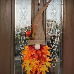 Decorative Flowers Autumn Wreath Gnome Hat Christmas Decoration Front Door Hanging Ornament Window Restaurant Decor