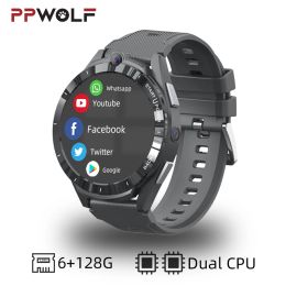 Watches PPWOLF 2023 New 4G LTE Android Smart Watch 6+128G Dual CPU SIM Card Slot Wifi APP Download GPS Navigation Camera Smartwatch Man