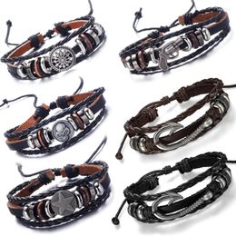 Charm Bracelets HOMOD Men's Leather Bracelet Revolver&Skull Skull Multilayer Braided Punk Hip Hop Style Women Bangle Jewelry