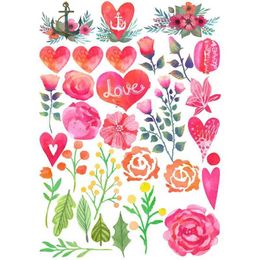 Tattoo Transfer 2 pcs/lot Red Love Heart Flowers DIY Uncut Sketchbook Sticker Pack Book Journal Stickers Scrapbooking Cute School Supplies 240427