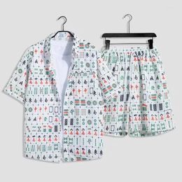 Men's Casual Shirts China-Chic Mahjong Clothes Special For Fighting Suits Women's Short Sleeve Shorts Two Piece Set