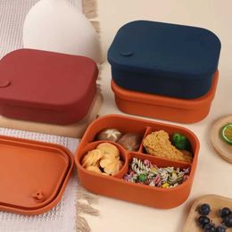 Bento Boxes Silicone lunch box microwave oven heating Crisper storage portable grid sealed to prevent odor food Q240427