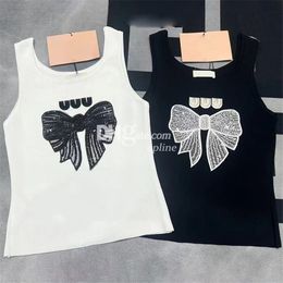 Luxury Women Singlet Knitted Tank Tops Spring Summer Sleeveless Tees Classic Embroidery Knits Singlets Black White
