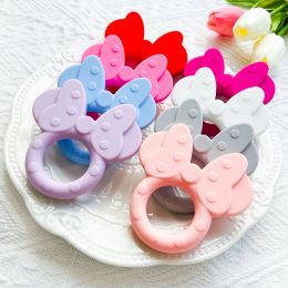 Teethers 5/10PC Silicone Teether Cartoon Mouse Head Animal Food Grade Silicone Teething Toys For Teeth Tiny Rod Baby Teether Gift