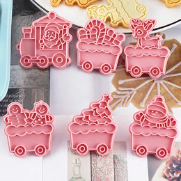 Moulds 6Pcs/set Christmas Train Cookie Mould Stamp Biscuit Mould Cookie Cutter DIY Fondant Baking Mould Cake Decoration Tools Bakeware