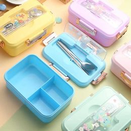Bento Boxes Cartoon student lunch box with cut out bento suitable for children Kawaii dinosaur heating 3 grid beach snacks cute tabletop items Q240427