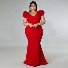 Skirts&Skorts Plus Size Evening Dress Elegant Lady Ruffle Red Black Sexy Backless Large Sizes Women Party Formal Maxi Long Dresses Summer 2023