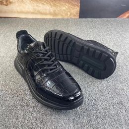 Casual Shoes Authentic Crocodile Skin Clear Black Color Men's Sneakers Genuine Exotic Alligator Leather Male Lace-up Walking Flats