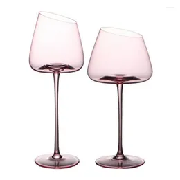 Wine Glasses 2PCs 250-500ml Handmade Crystal Goblet Oblique Mouth Flamingo Champagne Red Festival Couple's Cups Gift Drinkware