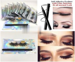 5D Mink Eyelashes 25mm Faux Mink Lashes with Self Adhesive Eyeliner Glue Full Volume False Eyelashes Eye Makeup Soft 3D Mink 2642938