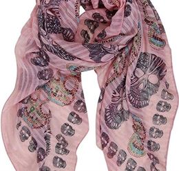 Sugar Skull Scarf Long Oversized Lightweight Printed Shawl Wrap drop Y2010074447095