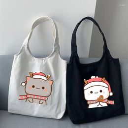 Shopping Bags Reusable Canvas Shoulder Tote Bag For Ladies Shopper Handbags Foldable Christmas Cartoon Womens Graphic