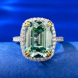 Choucong Brand Wedding Rings Luxury Jewelry Real 100% 925 Sterling Silver Cushion Shape Tourmaline Green Moissanite Diamond Gemstones Party Women Engagement Ring