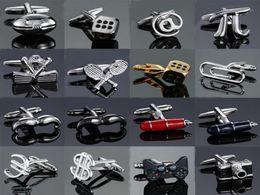 18 style Mix Cufflinks simple Stainless steel Christmas beard dice Racket pen Cuff Links for mans Wedding business gift13826981