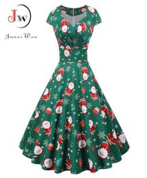 Casual Dresses Christmas Party Dress Women 2021 Short Sleeve V Neck Elegant Vintage Print Xmas Year Prom Sundress Plus Size 3XL Ro3271390