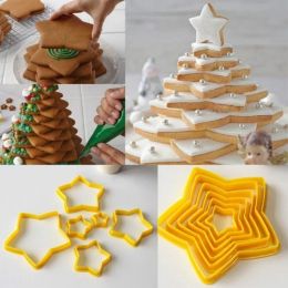 Moulds 6Pcs/Set 3D DIY Pentagram Christmas Tree Cookies Cake Cutter Mould Set Baking Tool for Christmas Day