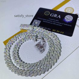 Pass Test Diamond Sterling Silver 925 Moissanite Cuban 15mm Necklace Men Hiphop Jewelry