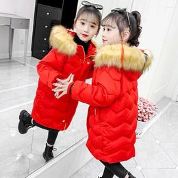 Down Coat Girls Padded Cotton Clothes 2024 Style Winter Big Boy Long Thick Fashion Girl Large Fur Collar Cotton-padde