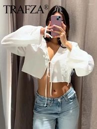 Women's Blouses TRAFZA 2024 Spring Women Fashion V Neck Solid Loose Short Shirts Top Woman Wild Comfortable Simple Female Shirt Tops