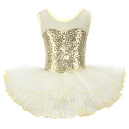 Nice Girls Ballerina Fairy Prom Party Costume Kids Sequined Flower Dress Dancewear Gymnastic Leotard Ballet Tutu Dress 240412