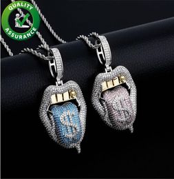 Women Mens Jewellery Iced Out Pendant Hip Hop Luxury Designer Necklace Bling Diamond Exaggerated Big Mouth with Dollar Tongue Out Fa5512904