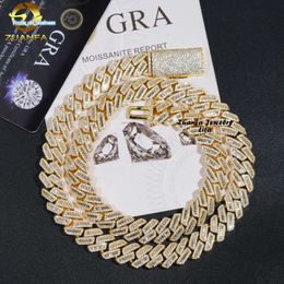 Hip Hop New Style Iced Out Silver 12MM Width Baguette Moissanite Diamond 18k Gold Plated Cuban Link Chain