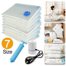 7 Sizes Reusable Vacuum Bags with Pump Cover Vacuum Compression Sealer Bag Space Saving for Clothes Storing Large Container 240423