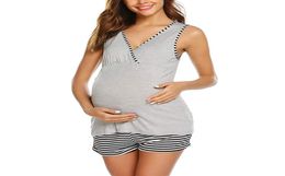 Maternity Pyjamas set Nursing Baby pregnant homewear sleep suit Vest TopsStripe Shorts sets Striped summer vest shorts suit5725554