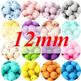 12mm 100pcs Baby Silicone Beads Round Teether Nursing Necklace Pacifier Chain Clip Toys Oral Care BPA Free Food Grade 240420