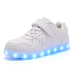 Boots Kids Sneakers Casual Luminous Shoes USB Recharge Light Up Sports Skateboard Shoes Waterproof Leather Boys Girls Shoes with LED