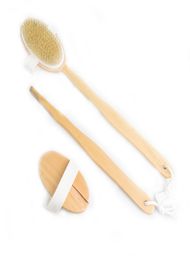 Detachable Long Wooden Handle Shower Brushes with Soft and Stiff Bristles Exfoliating Skin Scrub Head for Wet or Dry Brushing Clea5402487