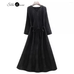 Casual Dresses 2024 Women's Fashion Autumn High Quality Natural Mulberry Silk Heavy Satin Fragrant Cloud Yarn HuaLuo End Big Robe