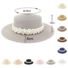 Wide Brim Hats Bucket Straw hat pearl large womens summer outdoor travel beach vacation seaside sunshine bucket Q240427