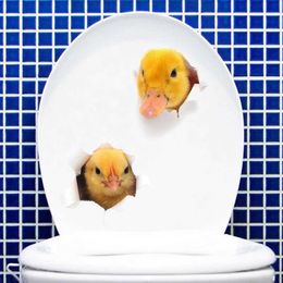 Tattoo Transfer Little Duck Chick 3D Wall Sticker For Bathroom Cupboard Home Decoration Decals Personality Wallpaper Animals Toilet Stickers 240427