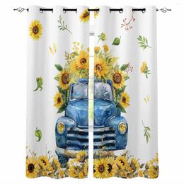 Curtain Summer Watercolour Sunflower Truck Window Curtains For Living Room Kitchen Bedroom Decorative Treatments