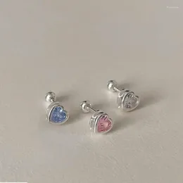Stud Earrings Authentic 925 Sterling Silver Mini Heart For Women Fine Jewellery Cute Female Pink Cubic Zirconia Love Earings