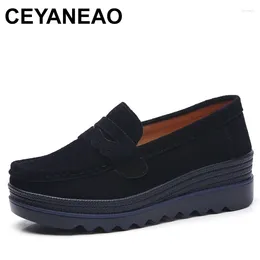 Dress Shoes Autumn Women Flats Thick Soled Genuine Leather Platform Sneakers Female Casual Slip-On Creepers