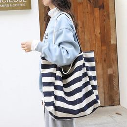 Evening Bags Oversized Summer Beach Canvas Striped Big Capacity Tote Bag Casual Street Soft Slouchy Textile Shopping Open Portable Pouch