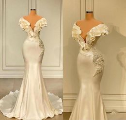 Designed New Evening Prom Dresses Mermaid Cap Sleeves Floor Length Flowers Beaded Pearls Long Pary Occasion Gowns Formal Wears BC18542462