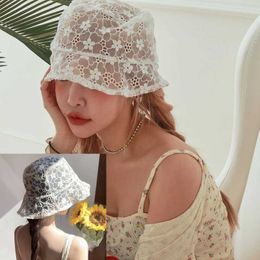 Wide Brim Hats Bucket Summer Ins Blogger Hollowed Out Flower Hat Womens Fashion Cute Lace Fisherman Sun Protection Y2K Girl Q240427