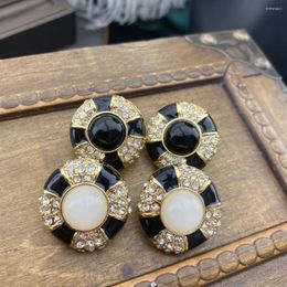 Stud Earrings Middle Ancient Vintage Handmade Enamel Glaze Craft Zircon Inlaid Retro Style