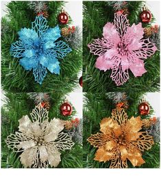 9 11 16cm Christmas Artifical Flowers Glitter Poinsettia For Christmas Tree Ornaments Flower Decoration 5pcs C jllnBL1451192