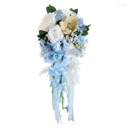Decorative Flowers 67JE IceBlue Rose Artificial Flower Bridals Bouquets For Bride Tossing Wedding Ceremony Anniversary