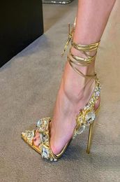 High quality women039s sandals fashion pointed leather bottom lace up metal heel 10cm high heels walk show party wedding dress 1398938