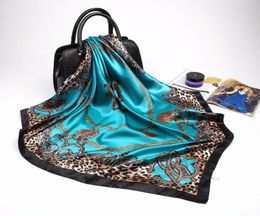 Scarves Fashion Leopard Print For Women Red Silk Satin Hijab Scarf Female 9090cm Luxury Square Shawl Headband Scarfs Ladies8942415